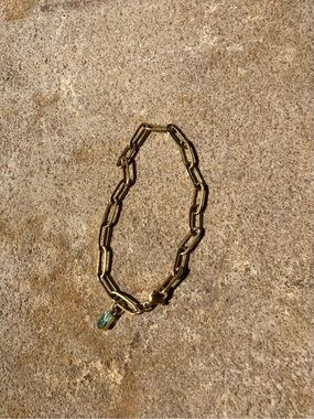 Gold Chain Link Bracelet with Aqua Blue Crystal Charm